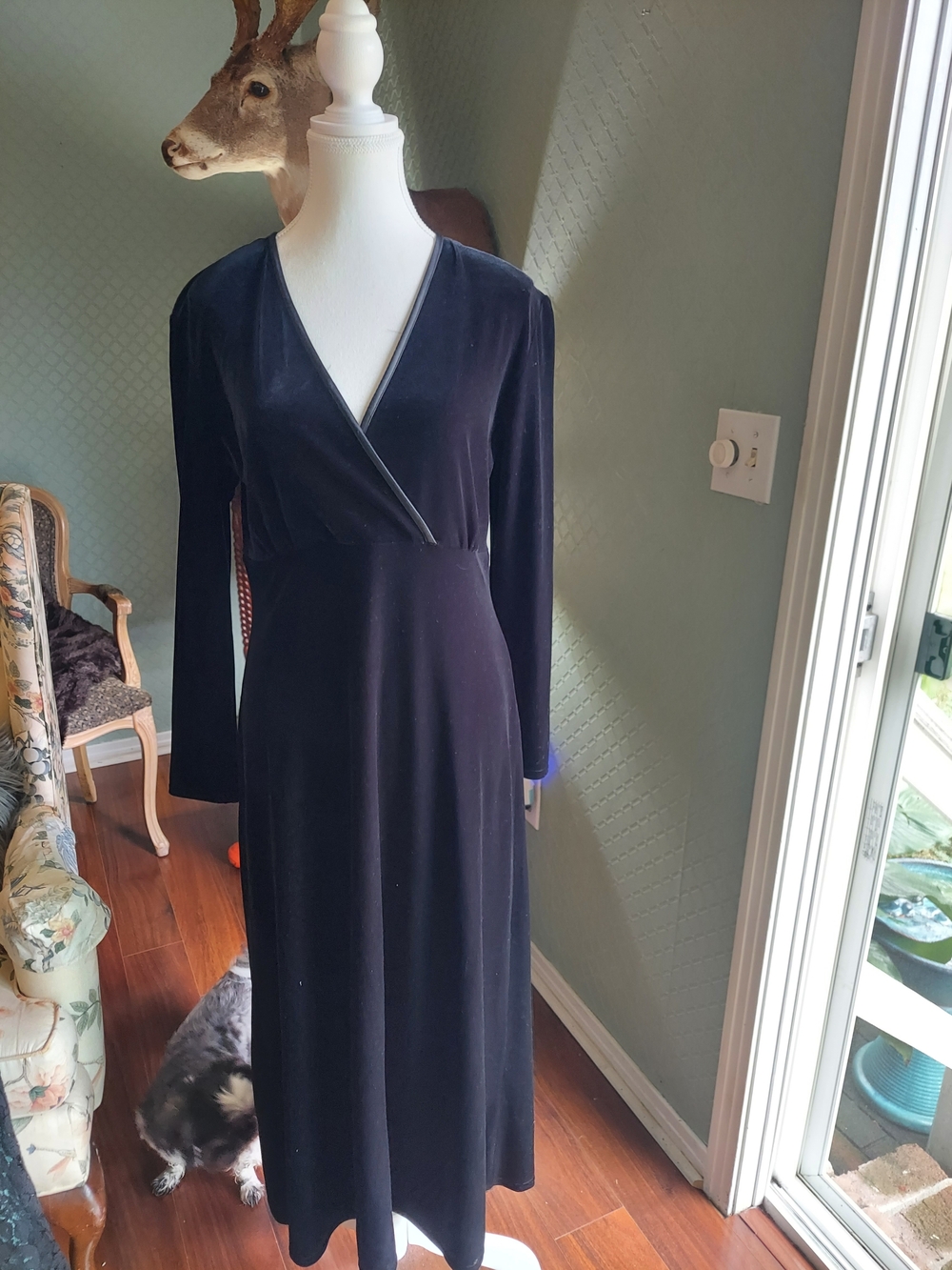 Classic Black Velvet Wrap-Front Midi Dress
